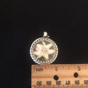 Vintage dried edelweiss flower pendant
